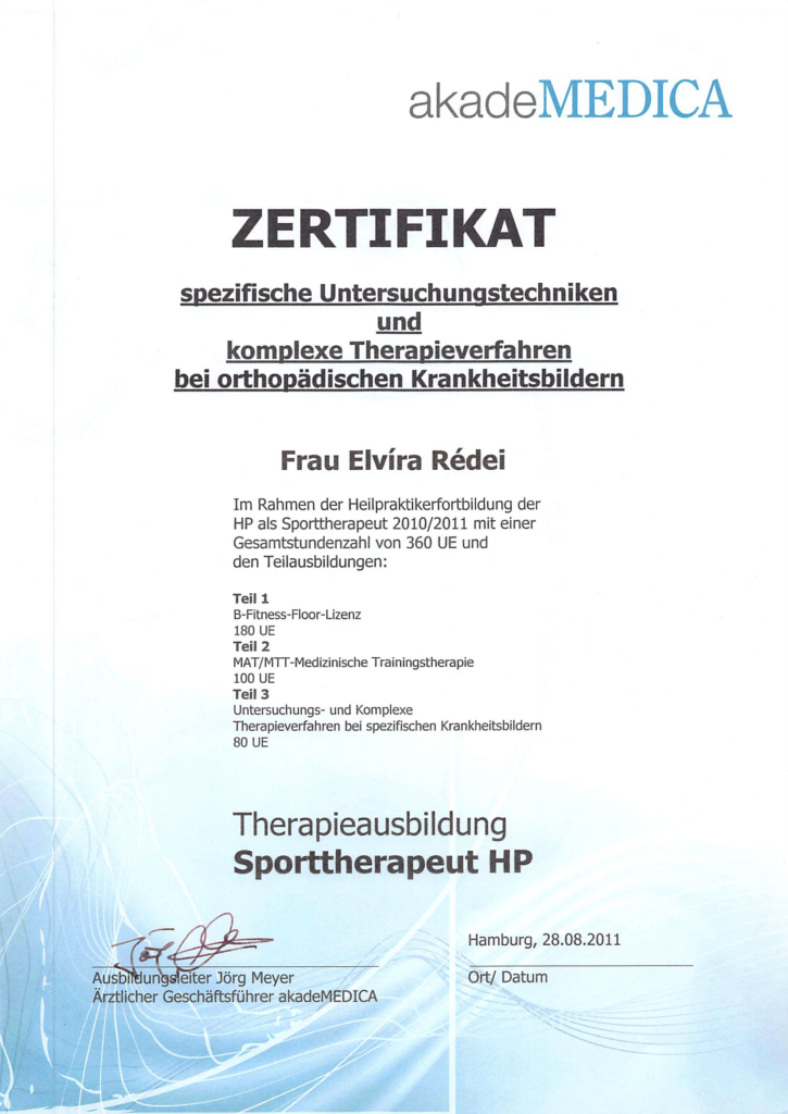 Zertifikat Sporttherapeut 1